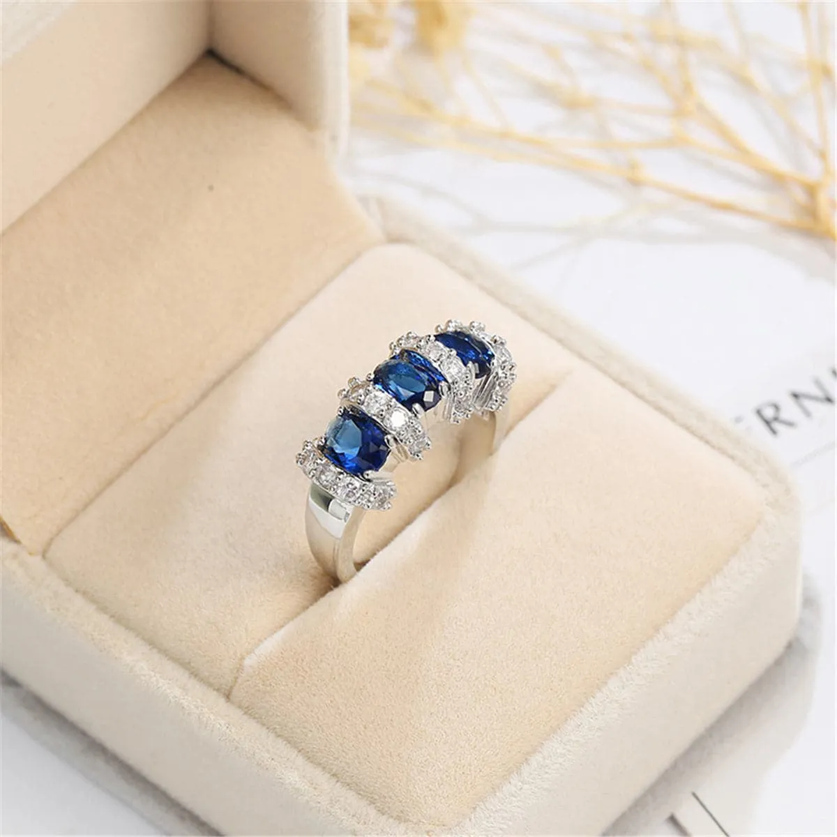 Navy Oval Crystal & Cubic Zirconia Oval-Cut Band Ring