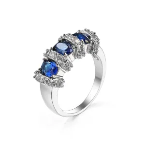 Navy Oval Crystal & Cubic Zirconia Oval-Cut Band Ring