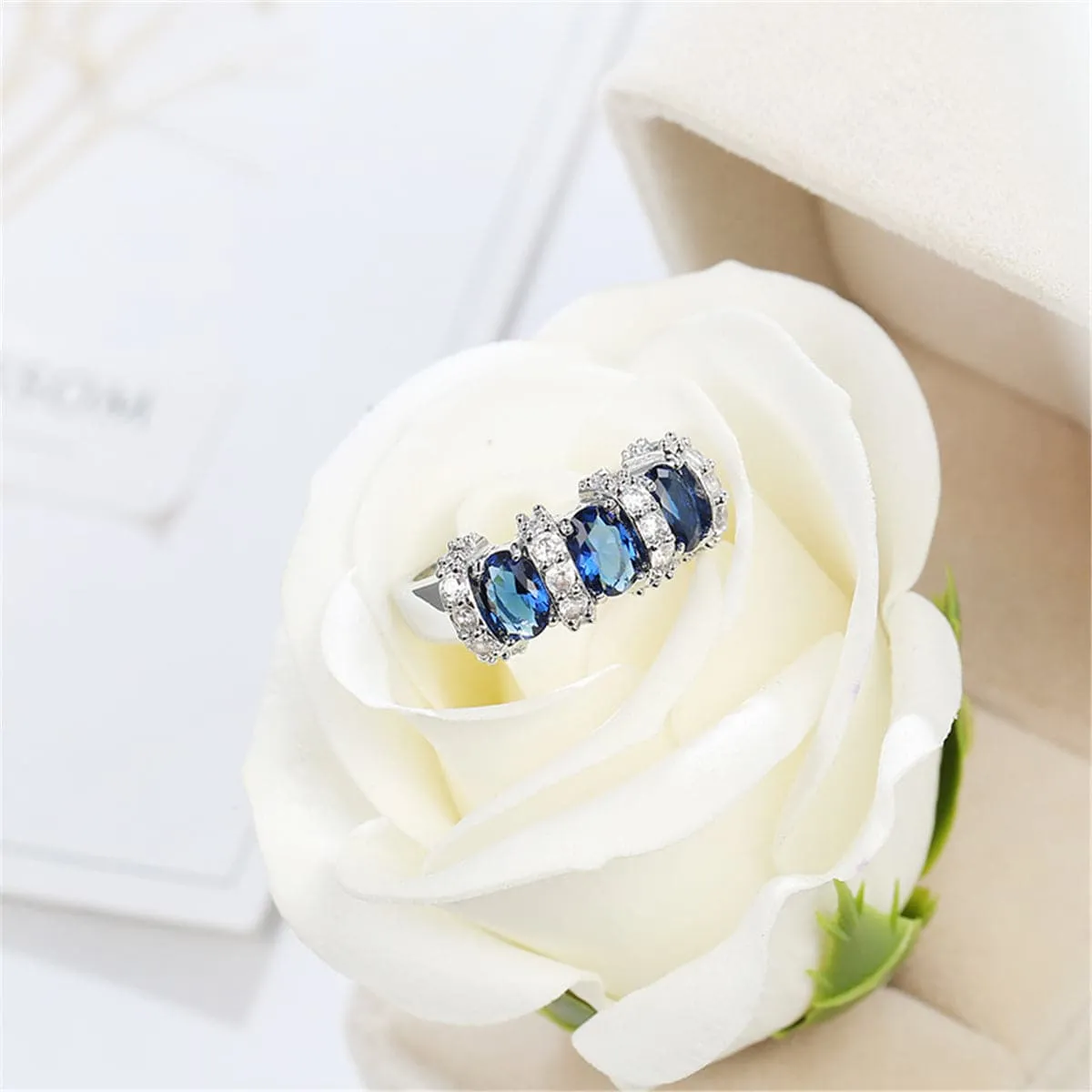 Navy Oval Crystal & Cubic Zirconia Oval-Cut Band Ring