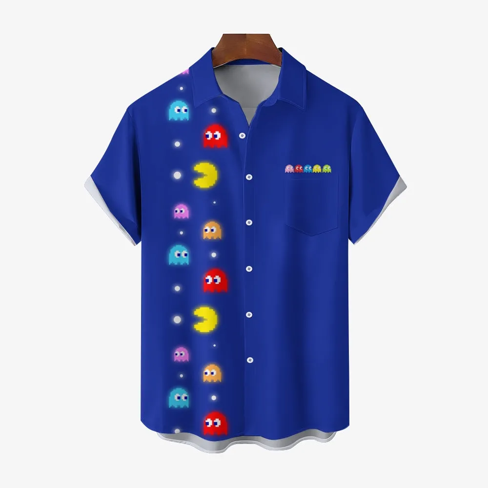 Navy Pac-Man Game Hawaiian Short Sleeve Shirt 2407004747
