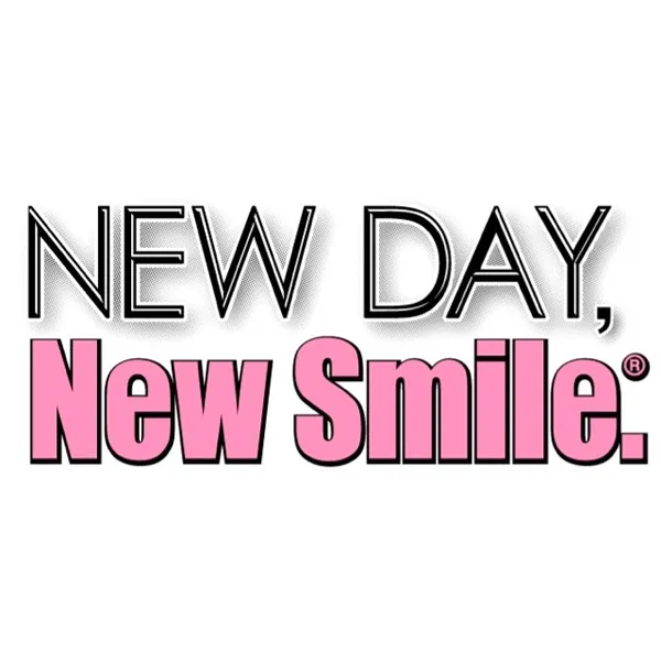 New Day, New Smile.® Women's White Tee (Black & Pink Logo)