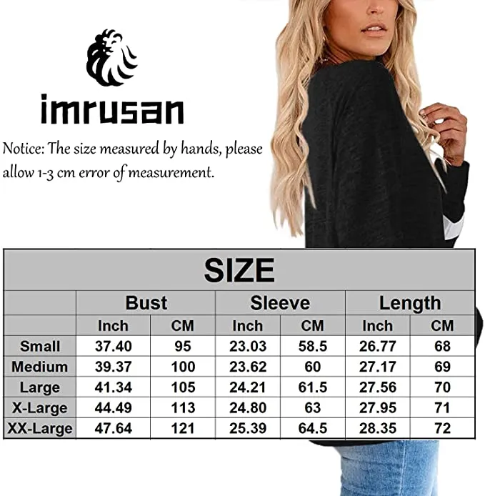 New imrusan Women's Crewneck Sweatshirts Color Block Long Sleeve Sweaters Tunic Top, Sz XL! Fits True! Nice stretchy material!