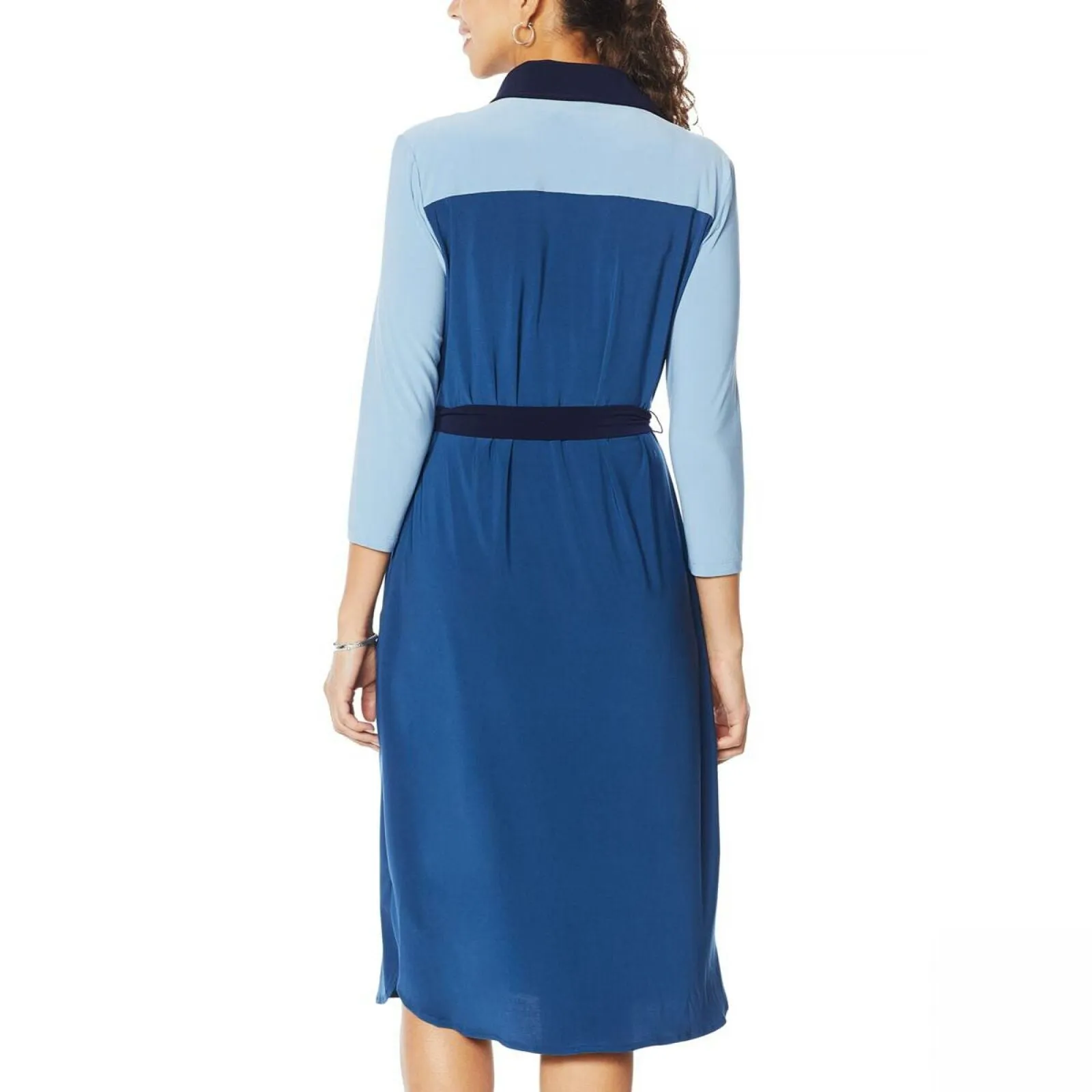Nina Leonard Women's Plus Size 3/4 Sleeve Button Down Shirt Dress