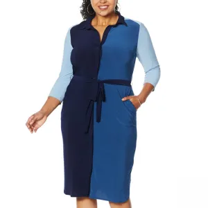 Nina Leonard Women's Plus Size 3/4 Sleeve Button Down Shirt Dress