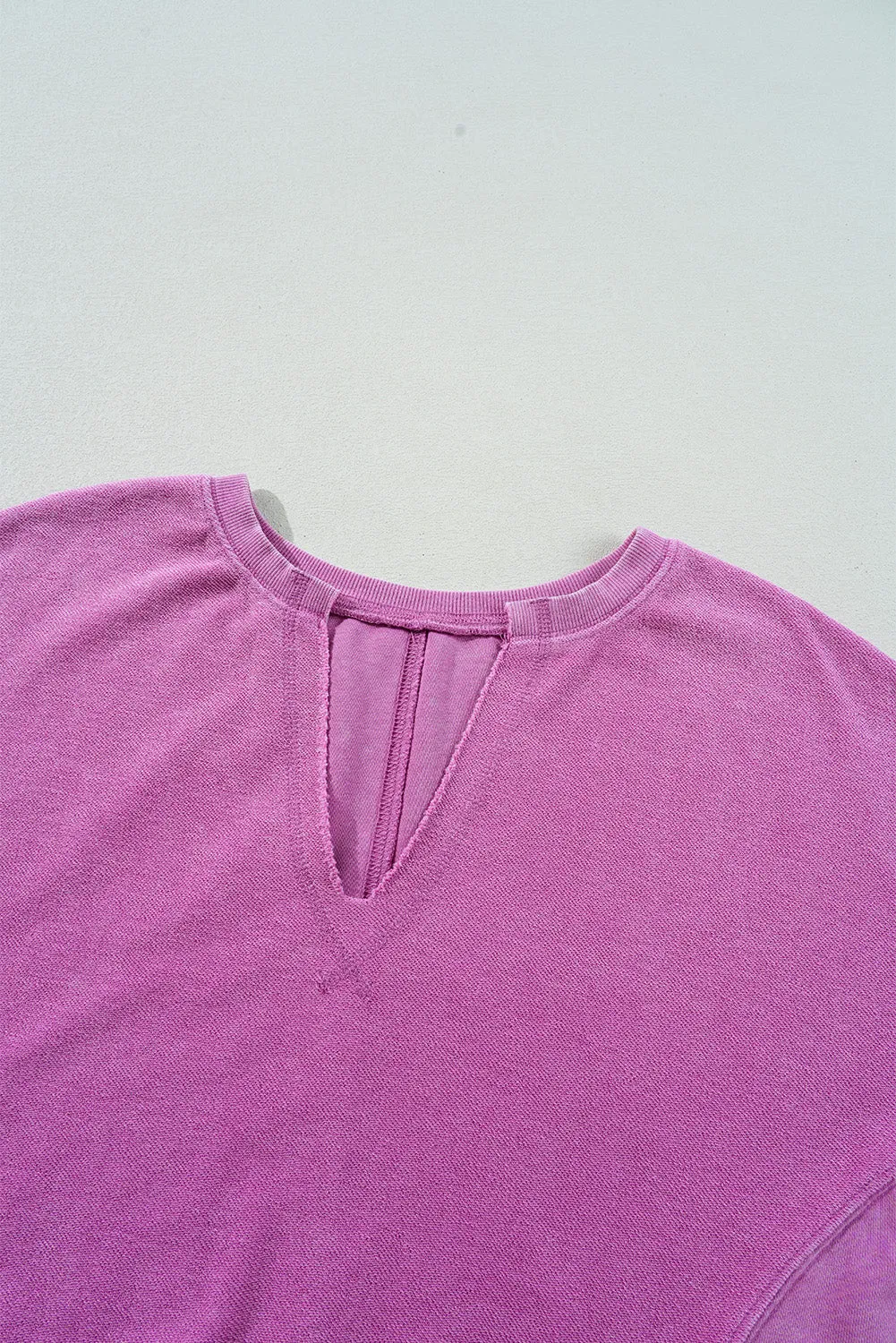 Notched Drop Shoulder Long Sleeve Sweatshirt