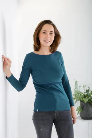 Nursing long sleeve  (with lace) t-shirt in Teal