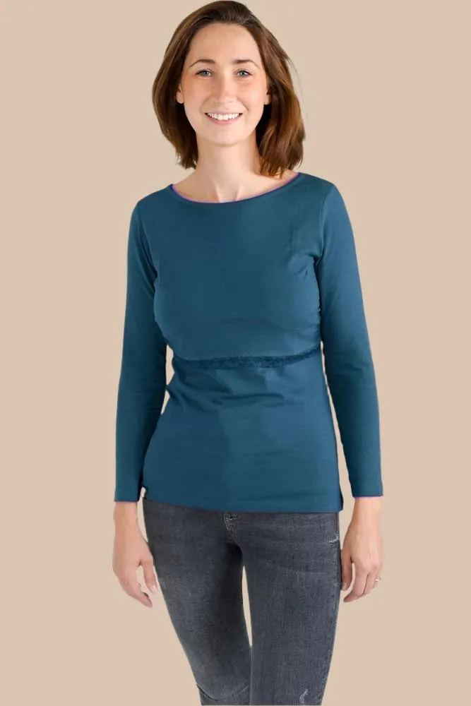 Nursing long sleeve  (with lace) t-shirt in Teal