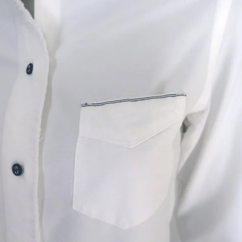 Officine Generale Benoit Raw Edge Button Down Shirt White Cotton Size Small