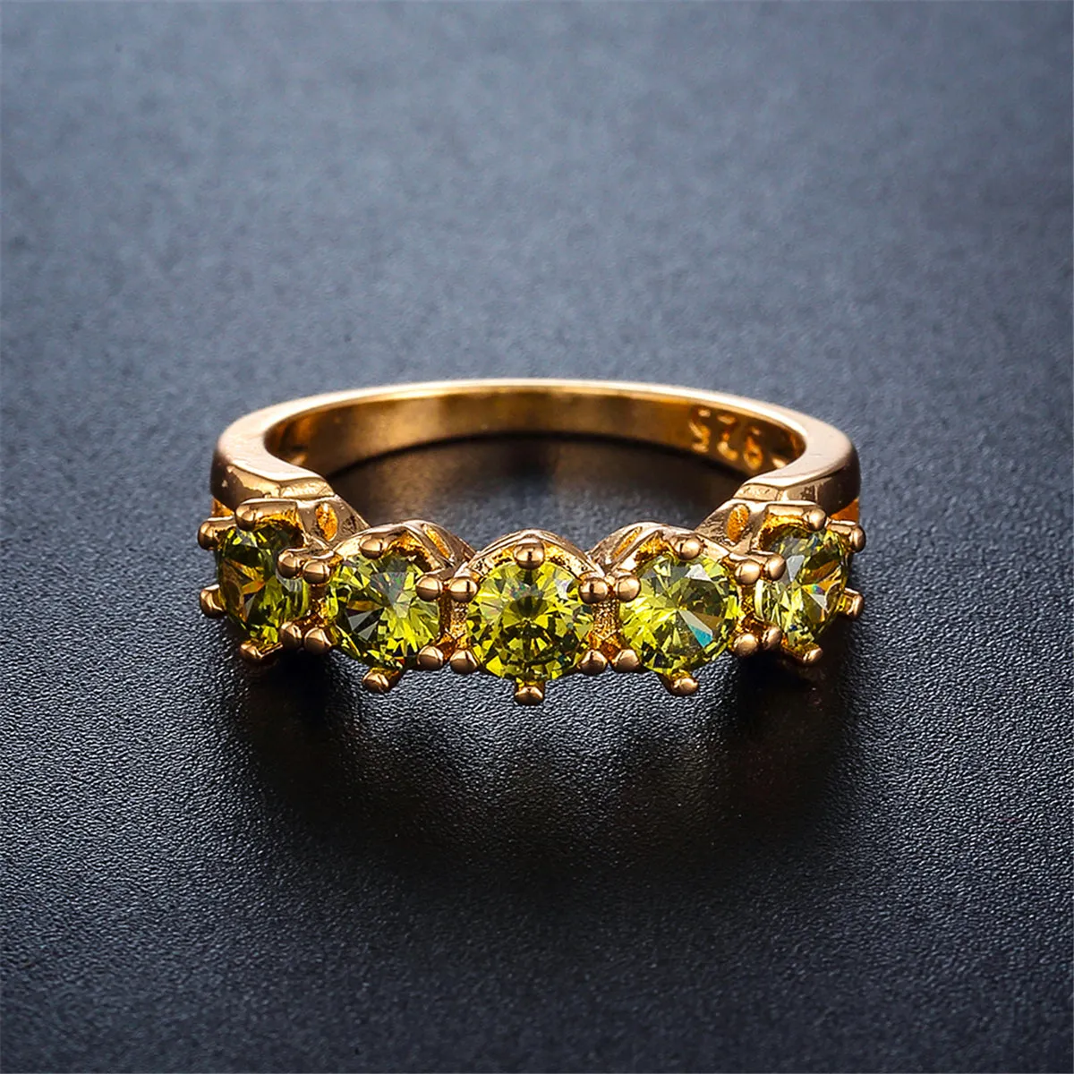 Olive Crystal & 18K Gold-Plated Prong Ring