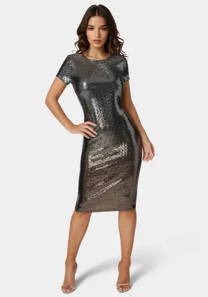 Ombre Sequin T Shirt Midi Dress