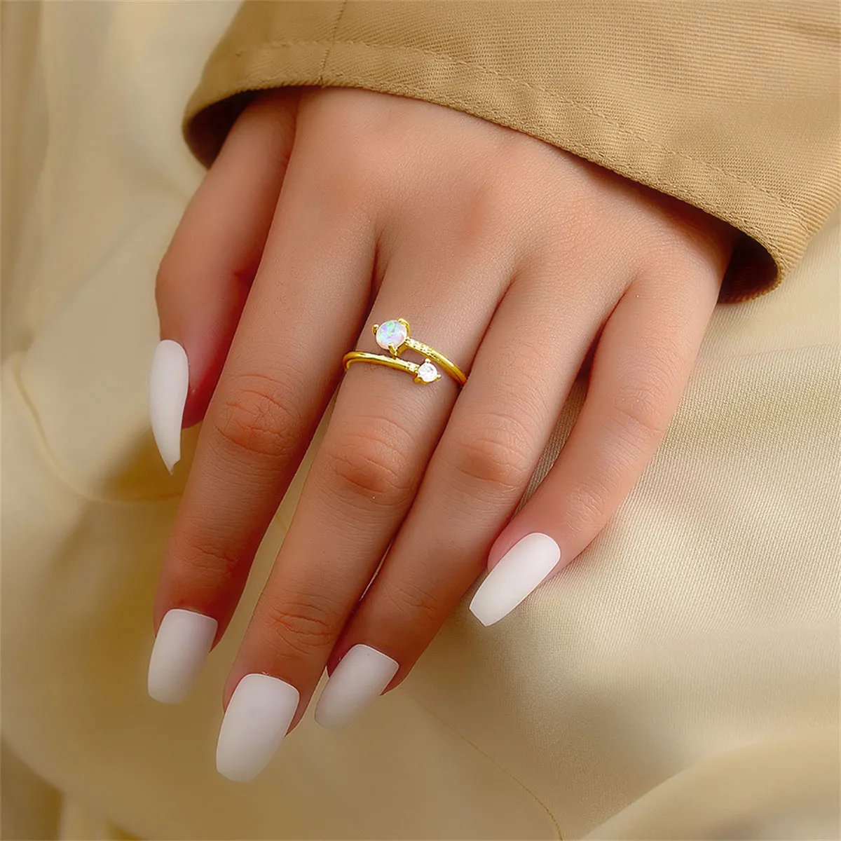 Opal & Cubic Zirconia 18K Gold-Plated Bypass Ring