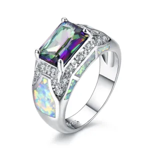Opal & Green Crystal Rectangle Ring