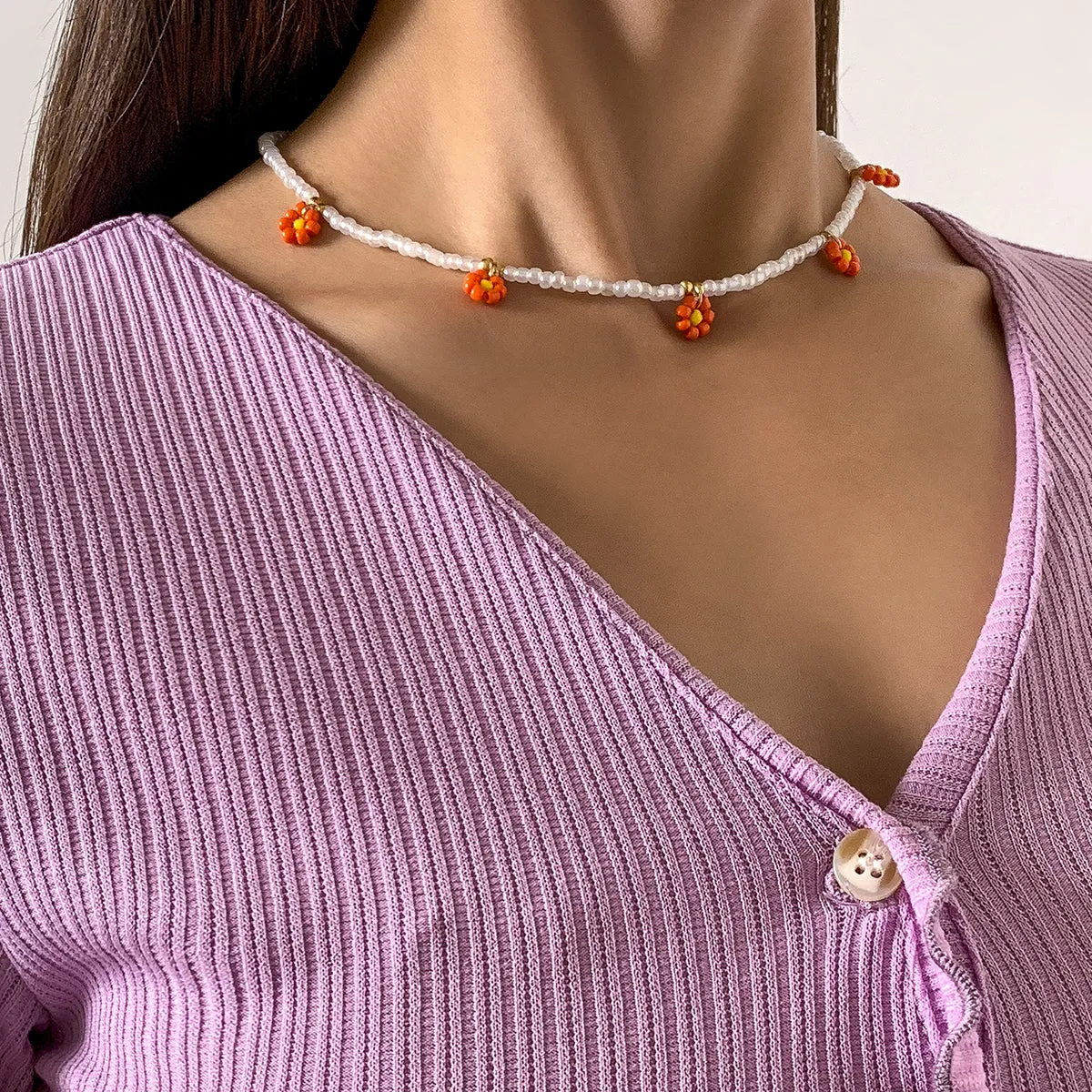 Orange Howlite & 18K Gold-Plated Mum Choker Necklace