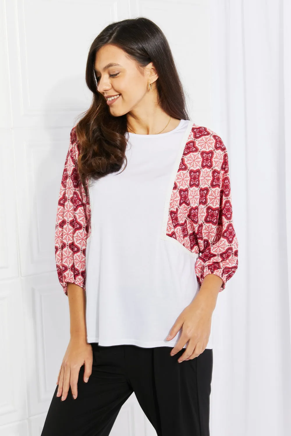Petal Dew Begin Again Full Size Printed Sleeve Top