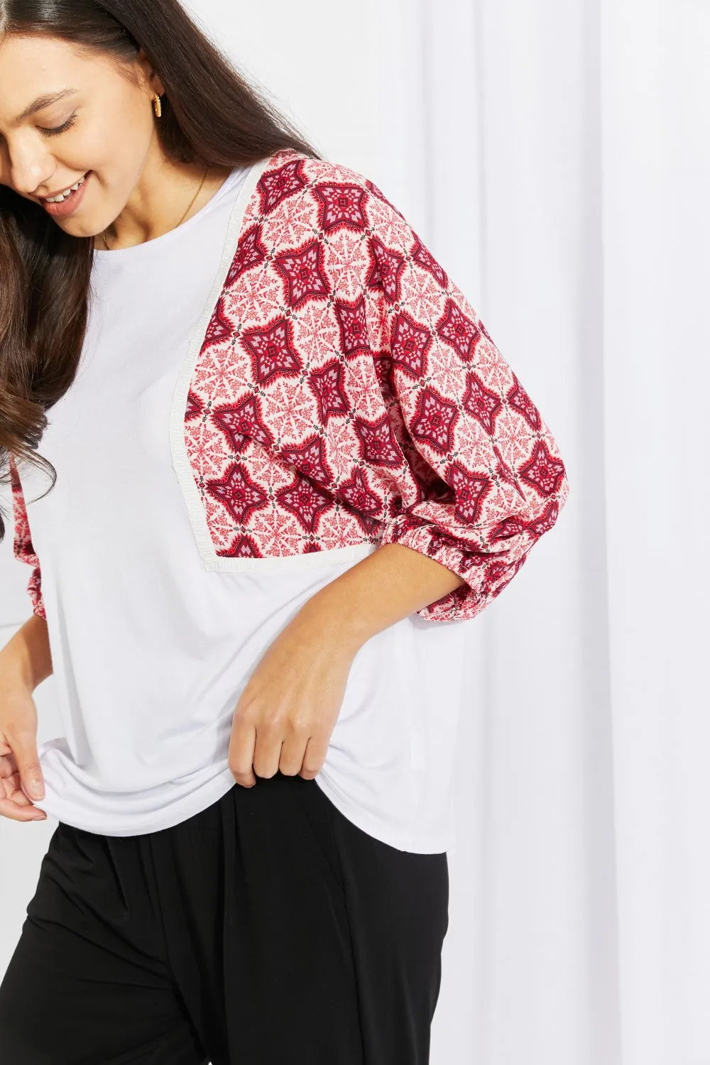 Petal Dew Begin Again Full Size Printed Sleeve Top