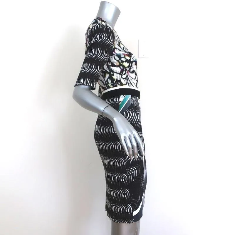 Peter Pilotto Dress Mirrored Print Crepe Size US 2 Short Sleeve Belted Sheath
