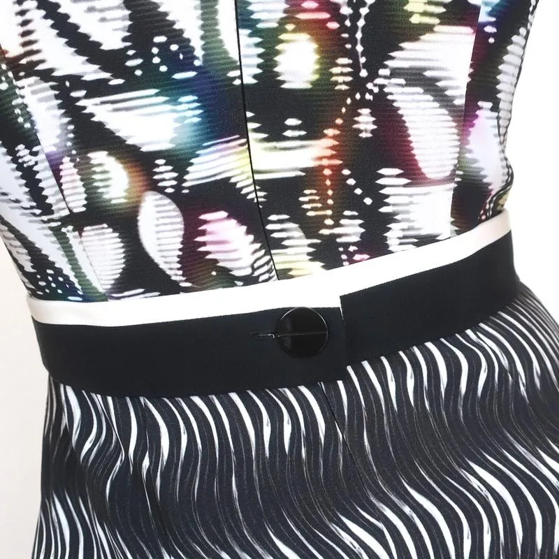 Peter Pilotto Dress Mirrored Print Crepe Size US 2 Short Sleeve Belted Sheath