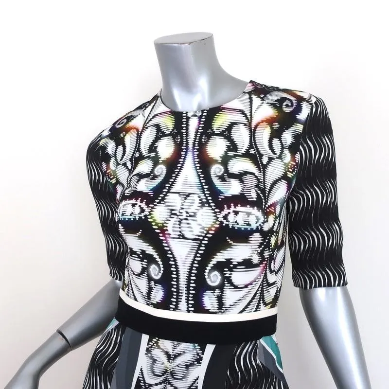 Peter Pilotto Dress Mirrored Print Crepe Size US 2 Short Sleeve Belted Sheath