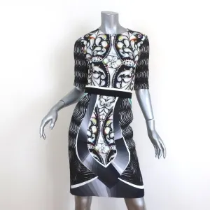 Peter Pilotto Dress Mirrored Print Crepe Size US 2 Short Sleeve Belted Sheath