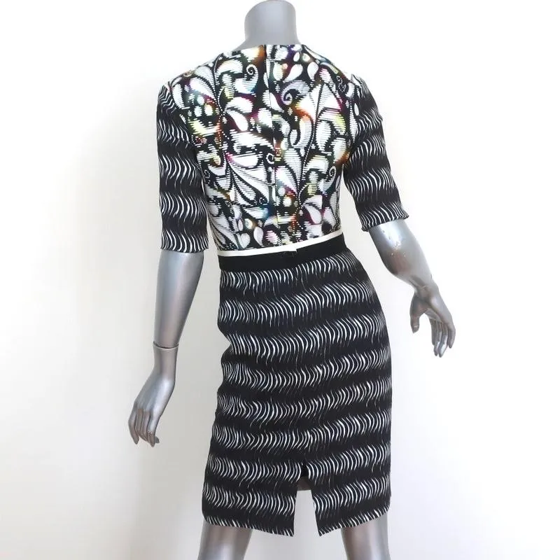 Peter Pilotto Dress Mirrored Print Crepe Size US 2 Short Sleeve Belted Sheath