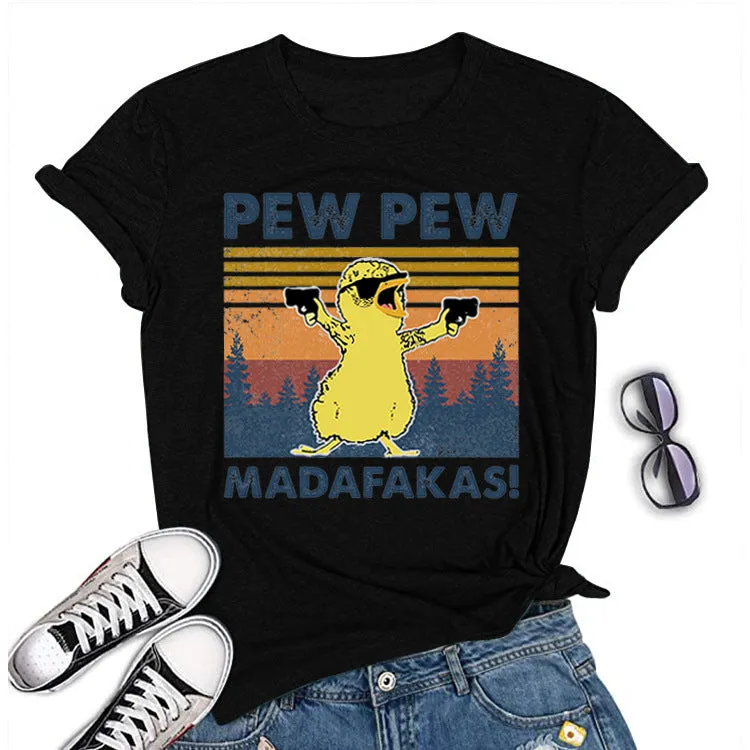 Pew Pew Madafakas Duck Graphic Printed T-Shirt