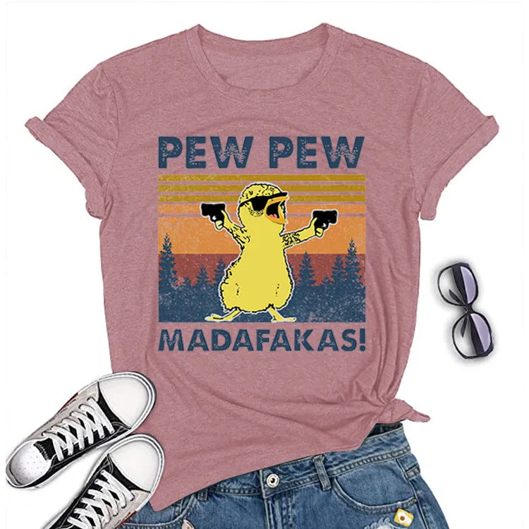 Pew Pew Madafakas Duck Graphic Printed T-Shirt