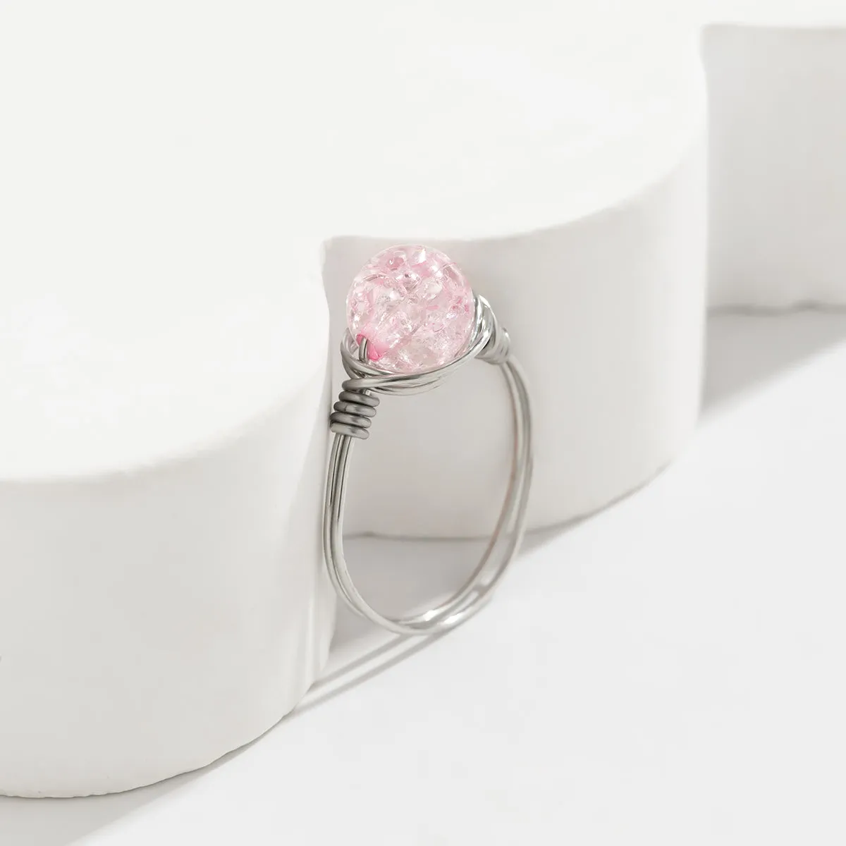 Pink Acrylic & Silver-Plated Ball Ring