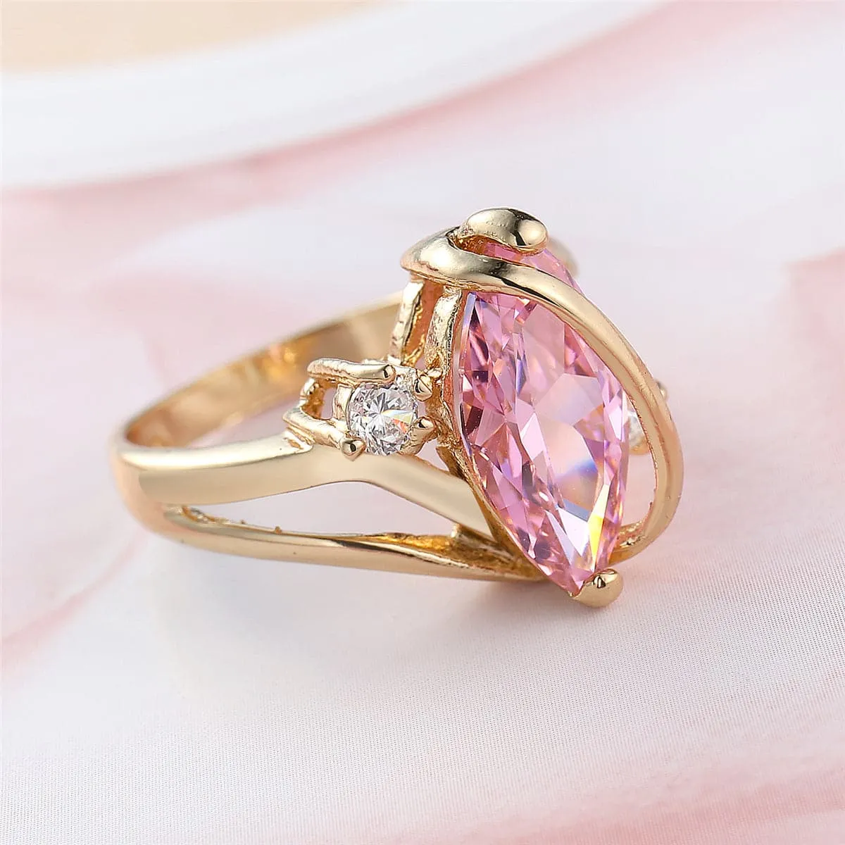 Pink Crystal & Cubic Zirconia Crossover Marquise Ring