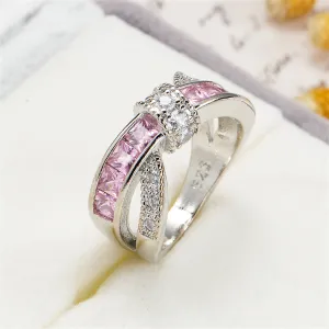 Pink Crystal & Cubic Zirconia Openwork Twist Princess-Cut Ring