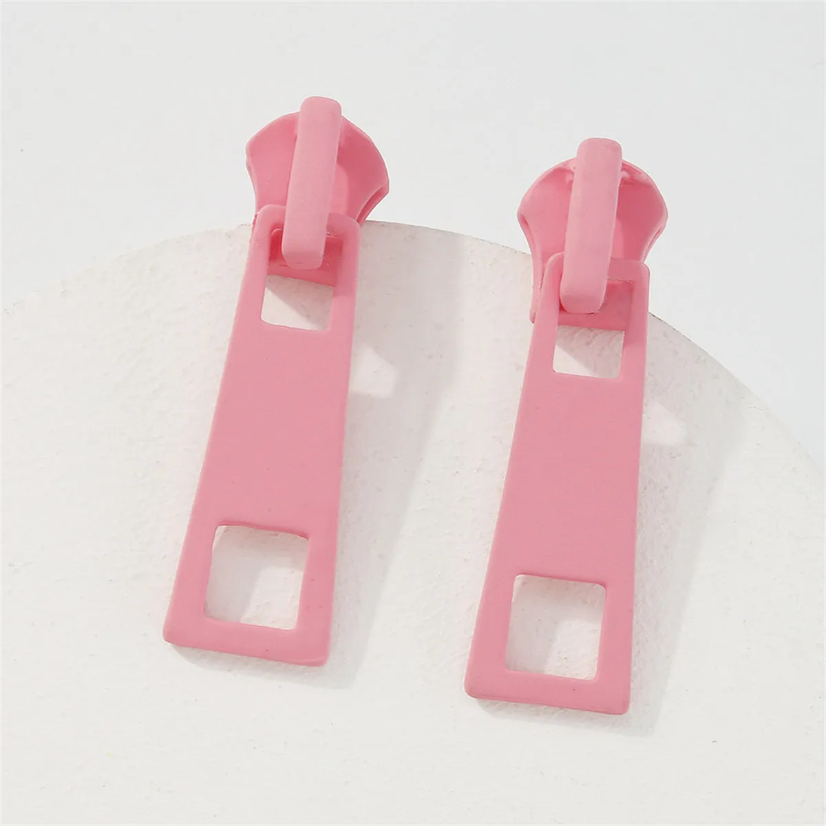 Pink Enamel & Silver-Plated Zip Drop Earrings