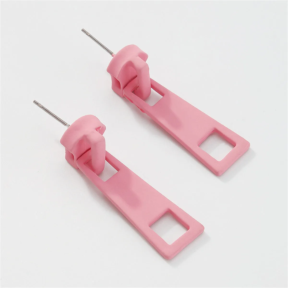 Pink Enamel & Silver-Plated Zip Drop Earrings