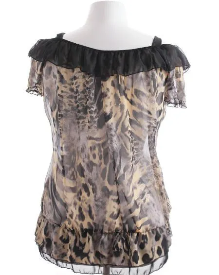 Plus Size Layered Lace Leopard Black Top