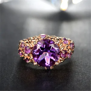 Purple Crystal & 18K Rose Gold-Plated Seed-Texture Ring