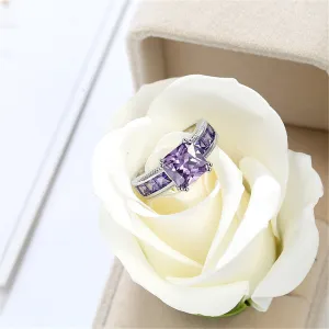 Purple Crystal & Silver-Plated Princess-Cut Ring