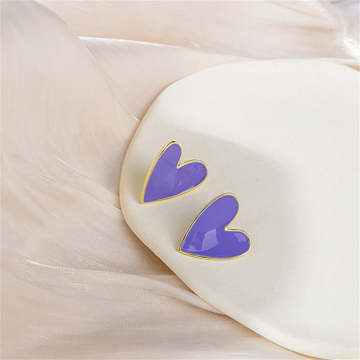 Purple Enamel & 18K Gold-Plated Heart Stud Earrings