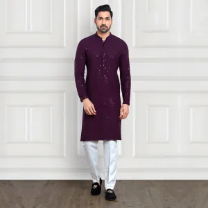 Purple Sequined Pant Kurta Set