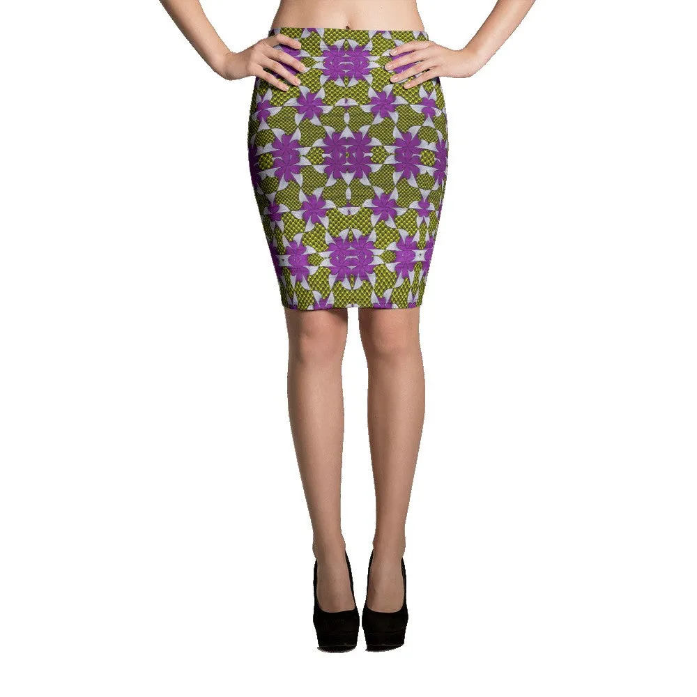Purple Yellow African Print Pencil Skirt