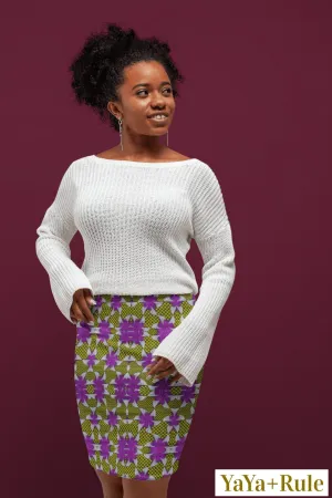 Purple Yellow African Print Pencil Skirt