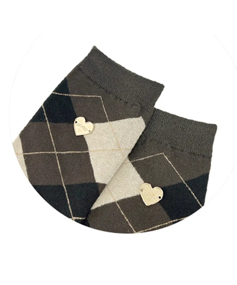 Q.C PLAY: Argyle Check Heart Knee Socks Golf Shorts - Brown