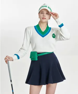 Q.C PLAY: Two-Tone Patch V-Neck Knit - Ivory