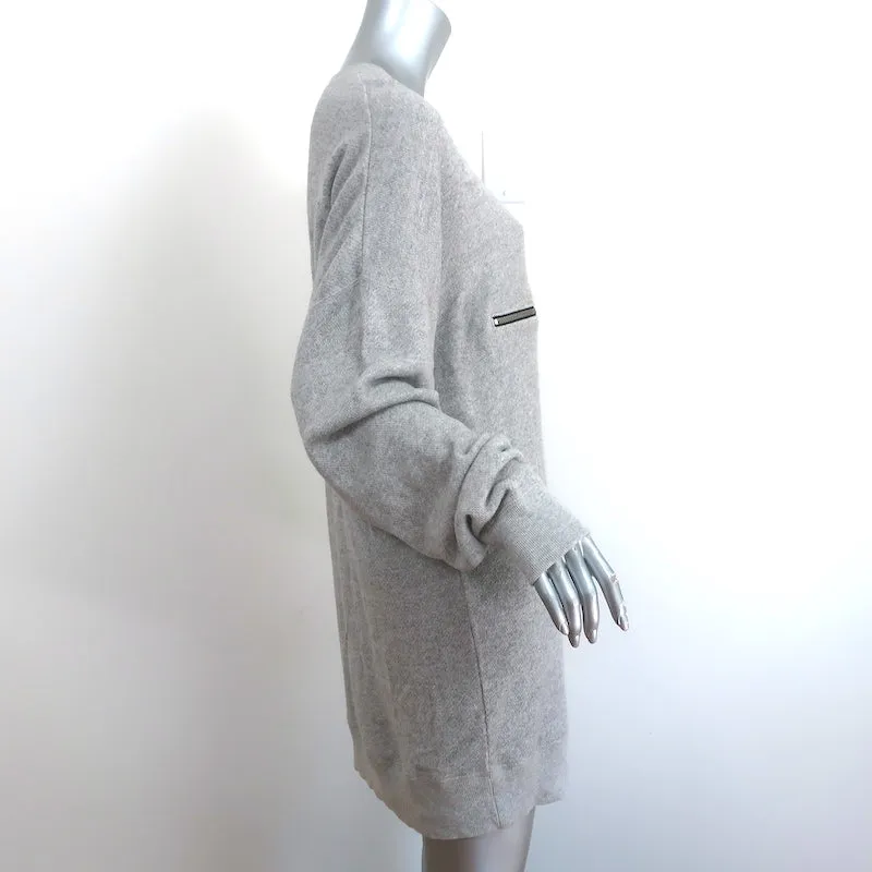 R13 Zipper-Front Mini Sweatshirt Dress Heather Gray Terry Size Large