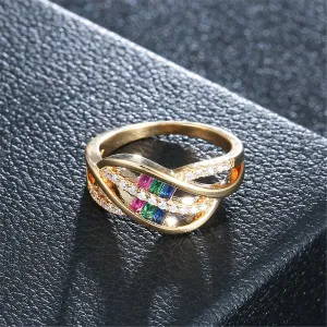 Rainbow Crystal & Cubic Zirconia Leaf Ring