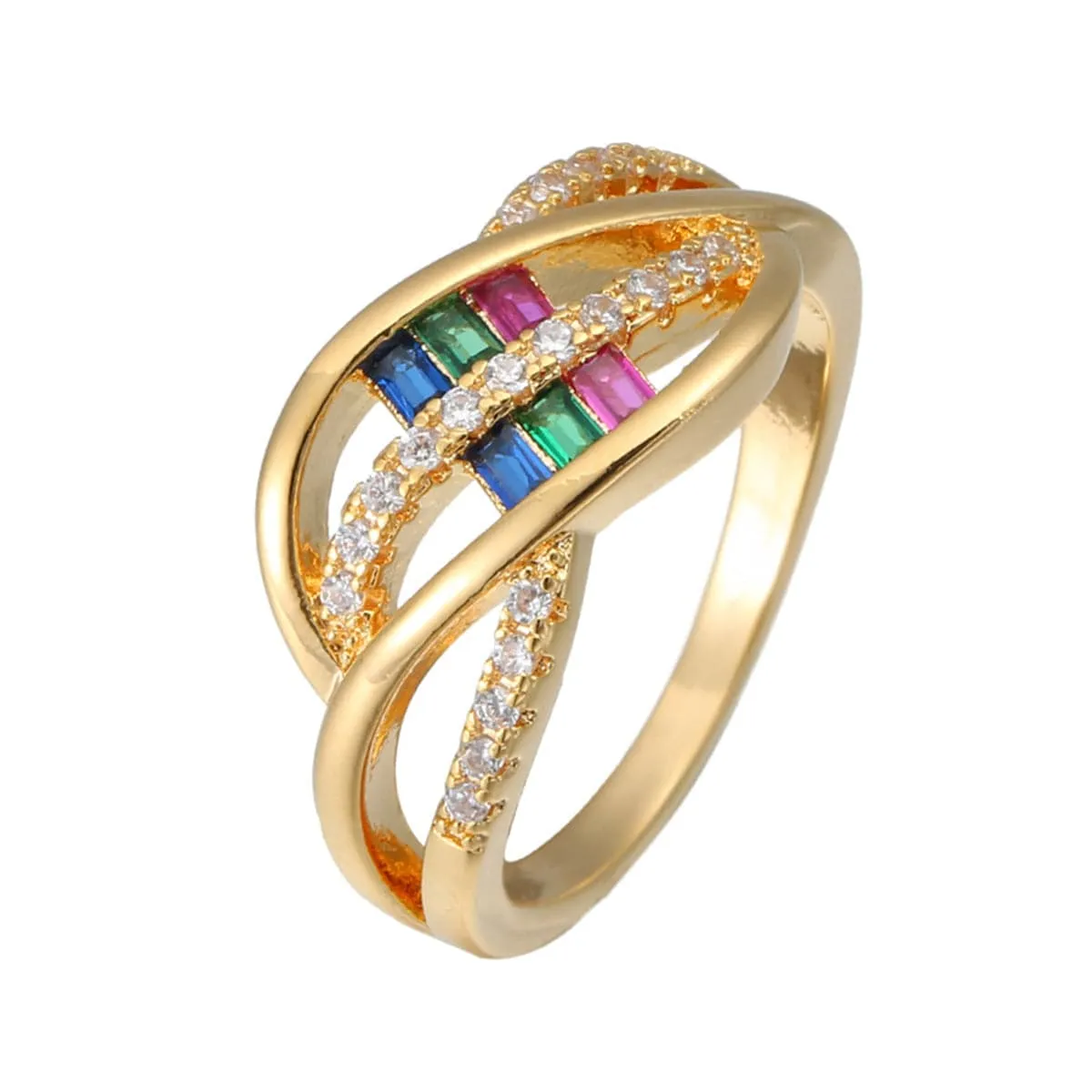 Rainbow Crystal & Cubic Zirconia Leaf Ring