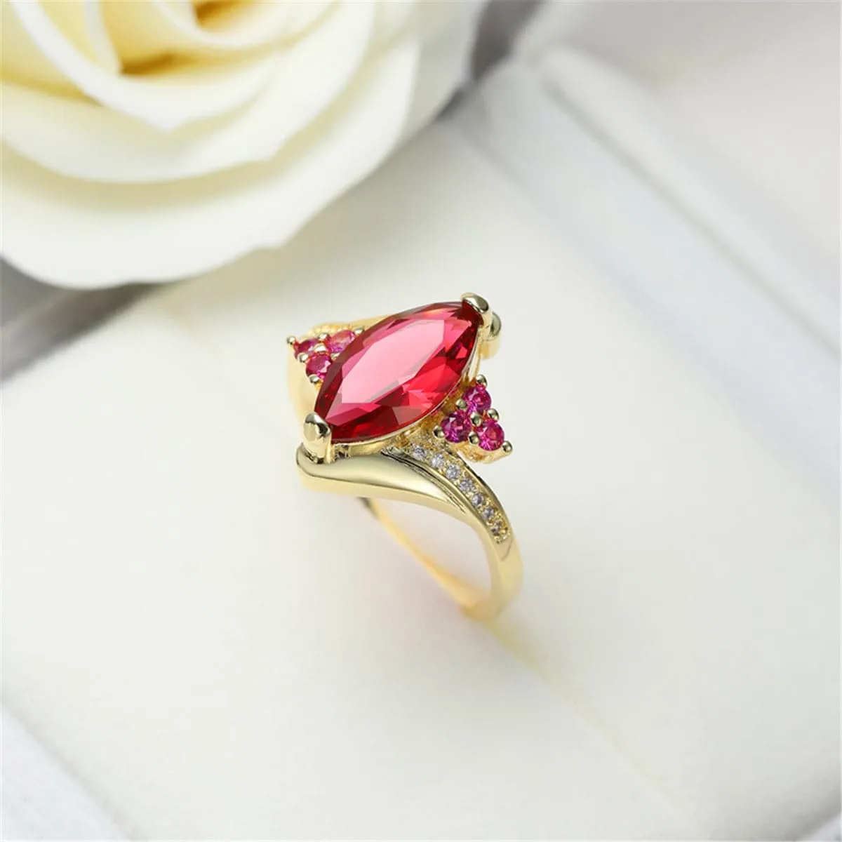 Red Crystal & Cubic Zirconia 18K Gold-Plated Marquise Cluster Ring