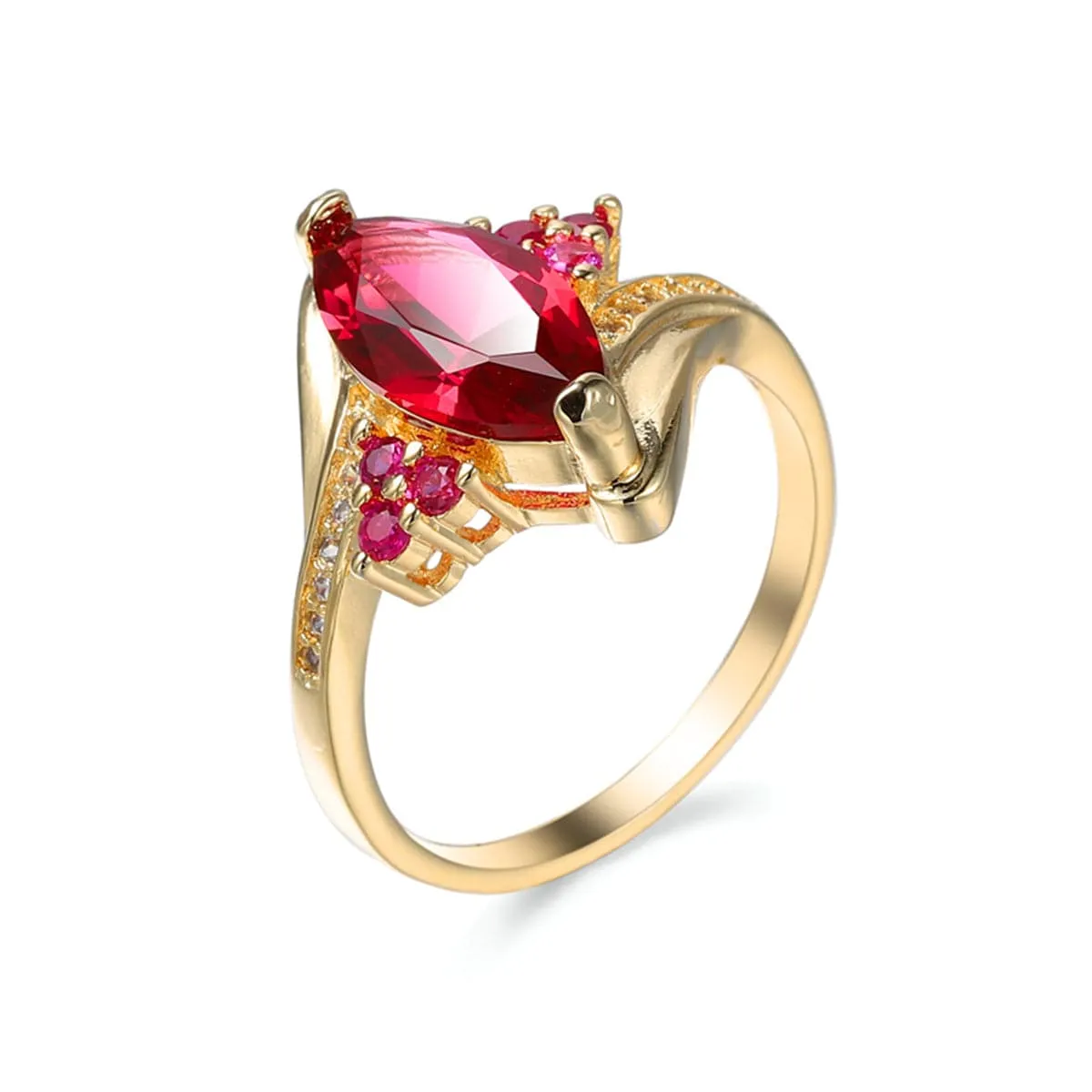 Red Crystal & Cubic Zirconia 18K Gold-Plated Marquise Cluster Ring