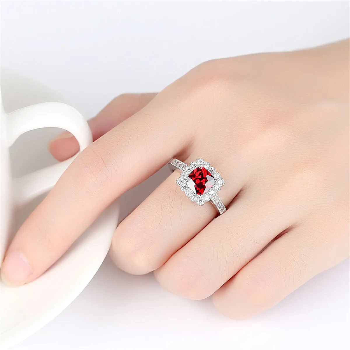 Red Crystal & Cubic Zirconia Cushion-Cut Hola Ring