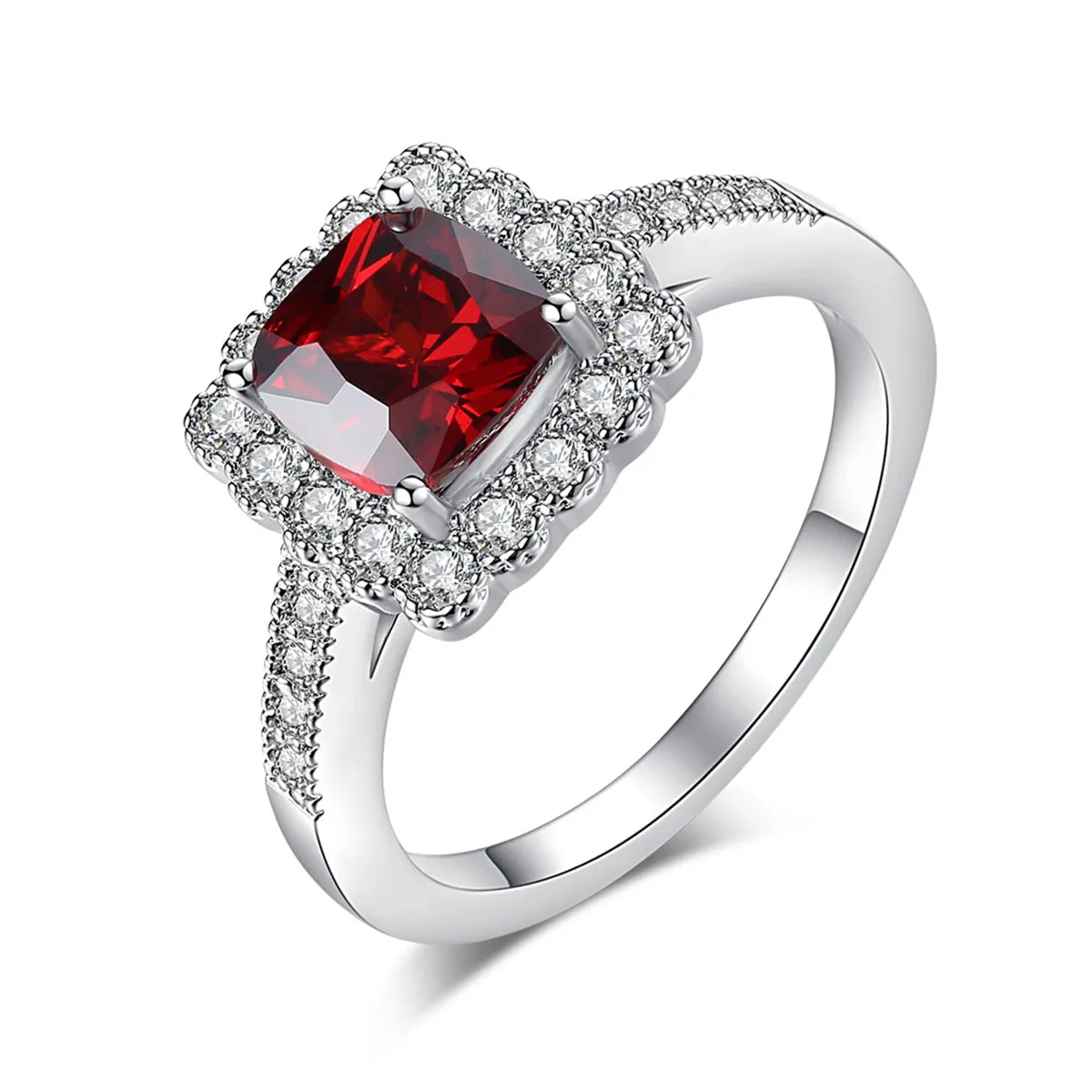 Red Crystal & Cubic Zirconia Cushion-Cut Hola Ring