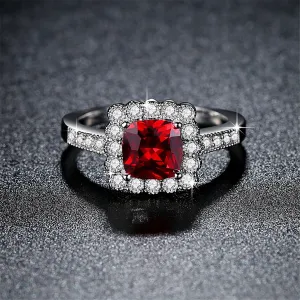 Red Crystal & Cubic Zirconia Cushion-Cut Hola Ring