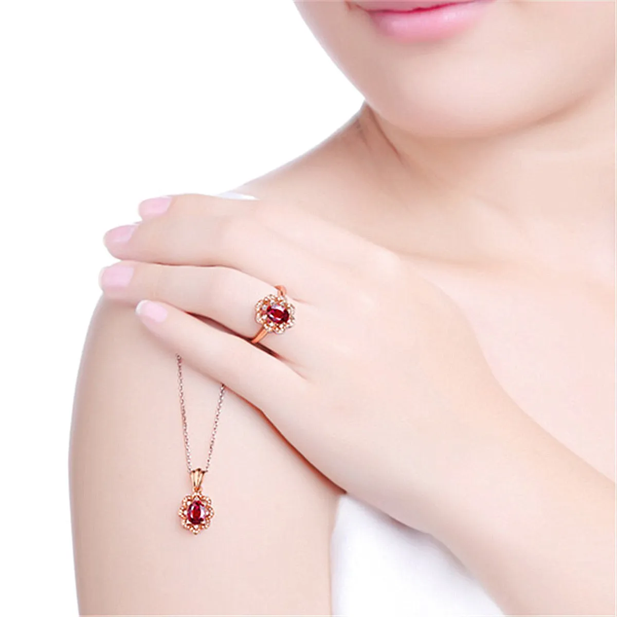 Red Crystal & Cubic Zirconia Flower Edge Ring