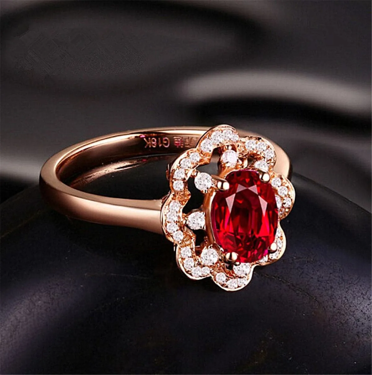 Red Crystal & Cubic Zirconia Flower Edge Ring
